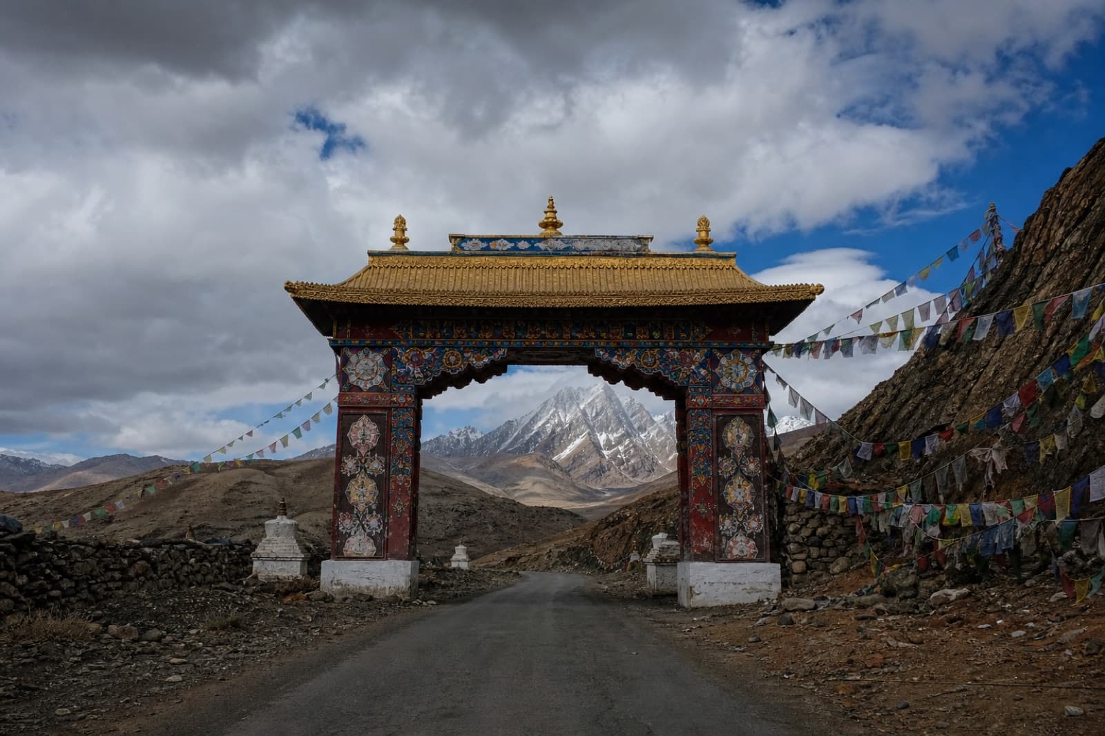 Checkpoint archway on the road into the Tibet Autonomous Region, where permits are inspected