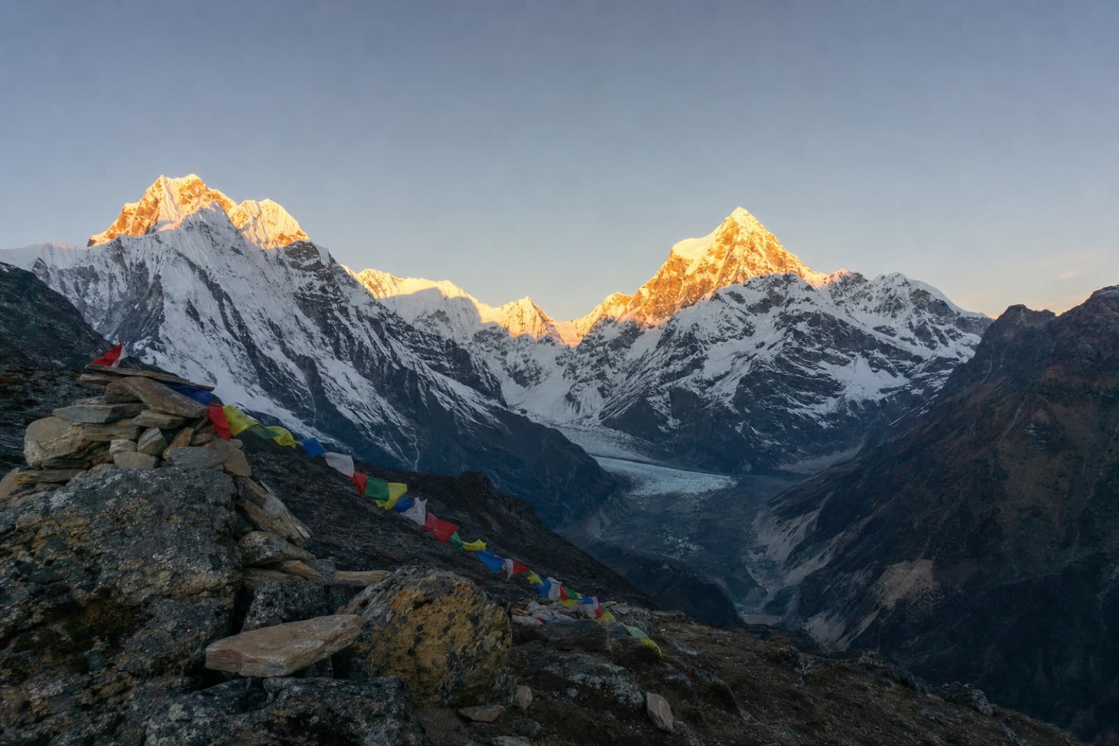 Himalayan peaks catching the first light of sunrise