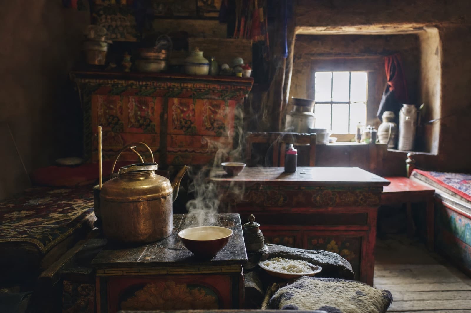 The interior of a Tibetan tea house